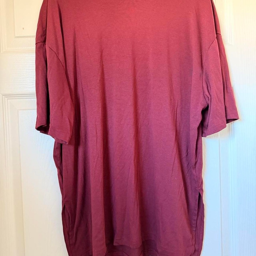 PrettyGarden Womens Oversized T-Shirt Burgundy Wine Crew Neck Side Slit Tunic M
